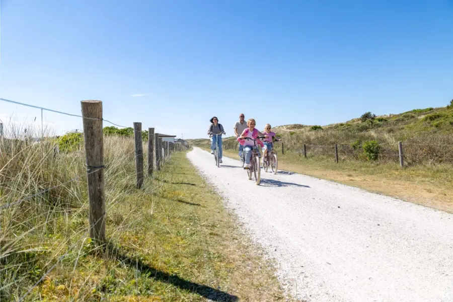 Gezin fietsen in duinen van ameland